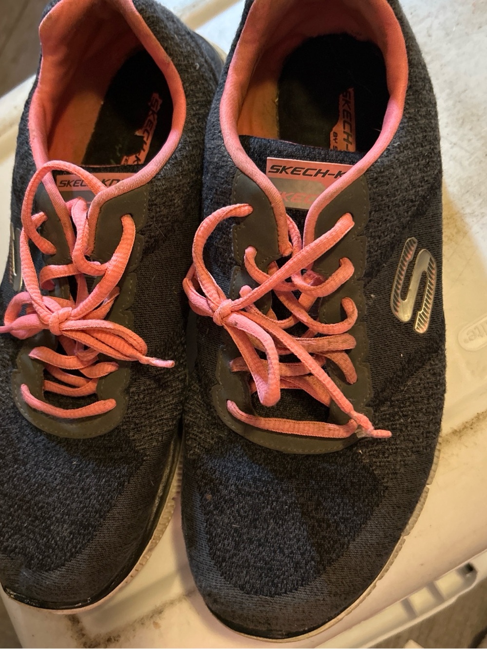 Skechers Kids Charcoal and Coral Lace-Up Sneakers